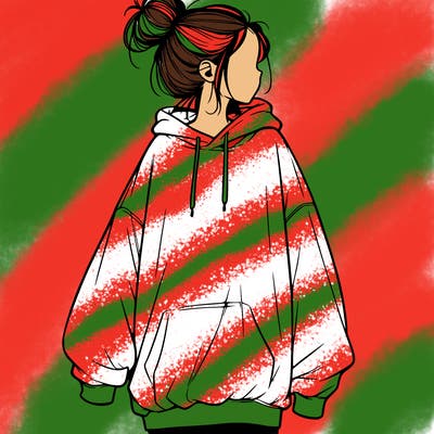 realistic girl with a oversized sweatshirt on and a bun