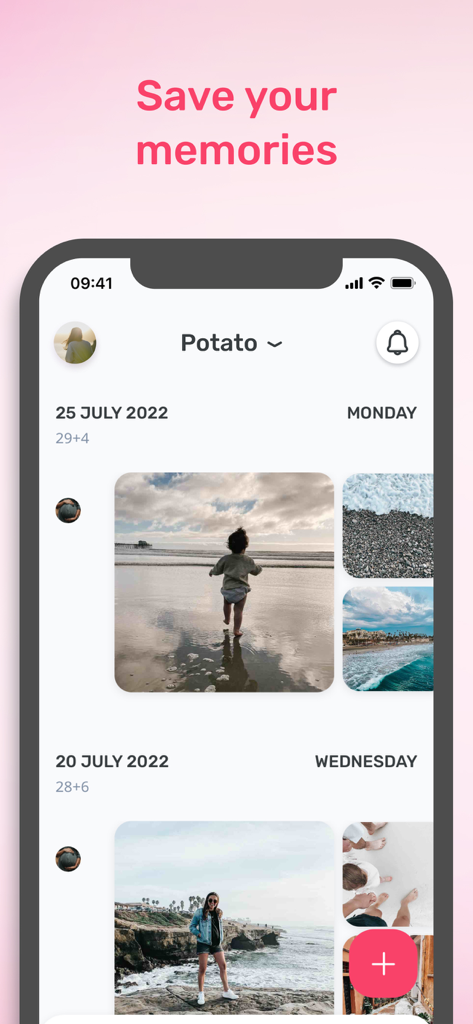 Preggers | Pregnancy tracker - A digital photo diary interface in the Preggers app for saving pregnancy milestones and memories