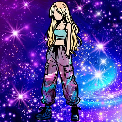 girl in baggy pants crop top and long hair