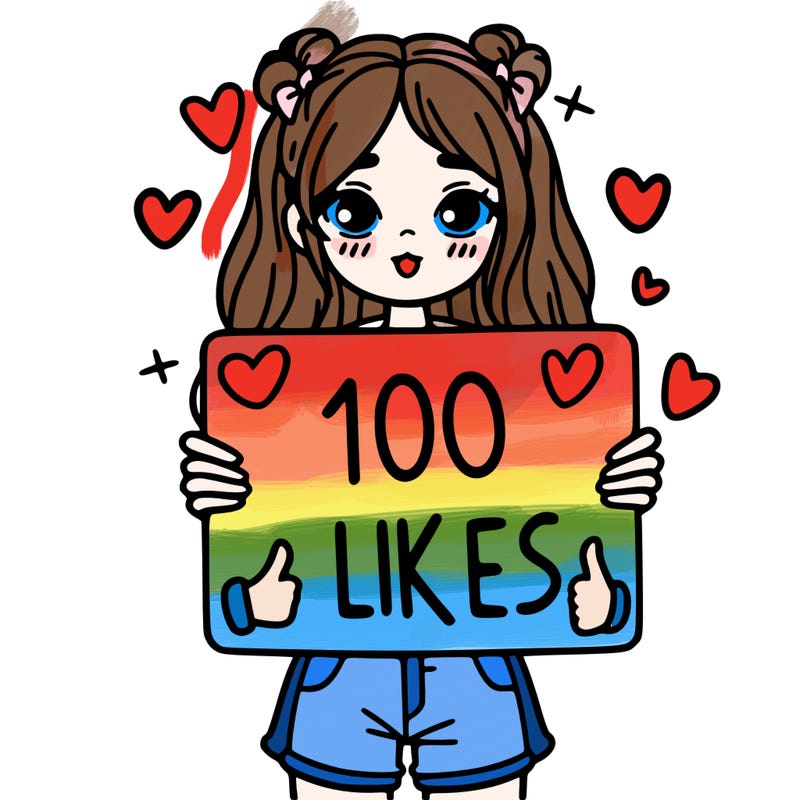 girl holding a sign saying 100 likes