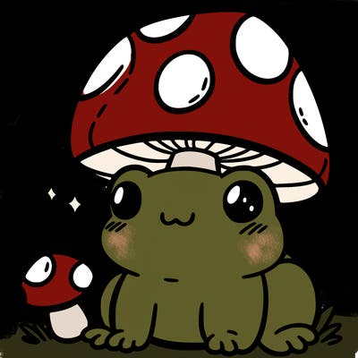 a cute frog with a mushroom hat