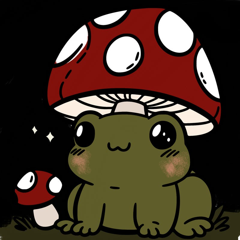 a cute frog with a mushroom hat