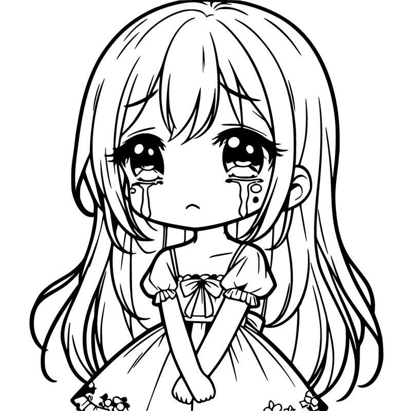 sad anime girl in dress