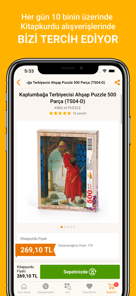 Kitapyurdu - Aplicativo móvel Kitapyurdu exibindo a página do produto de um quebra-cabeça de madeira cultural turco