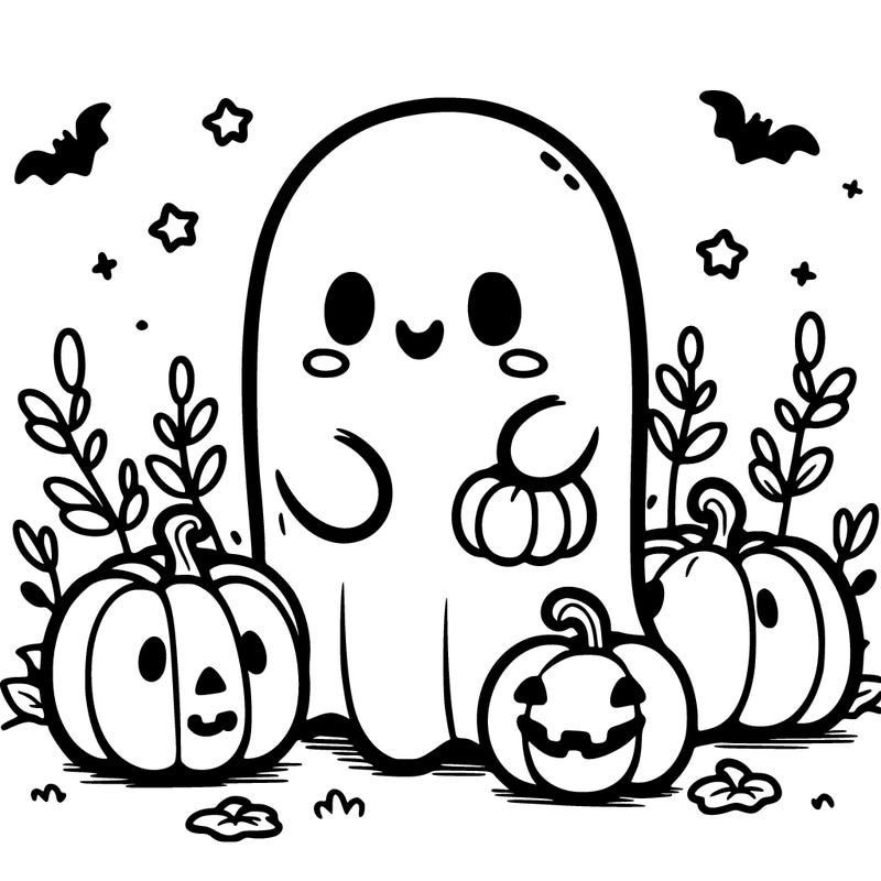cute ghost with pumpkins