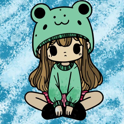 a girl wearing a frog hat and some frog socks