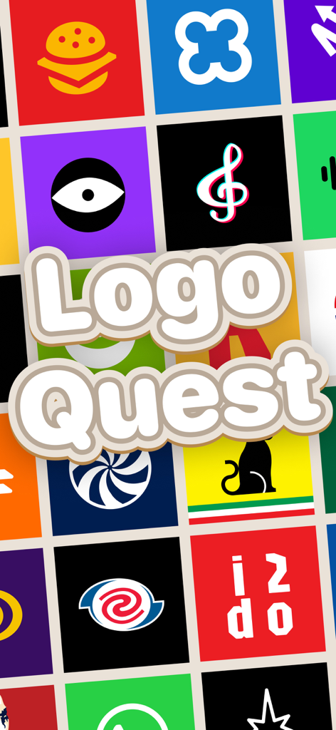 Logo Quest: Guess The Brand - The title Logo Quest displayed over a grid of diverse and colorful brand logos