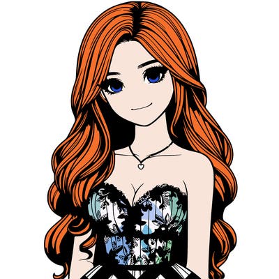 realistic girl with long hair and pretty prom dress