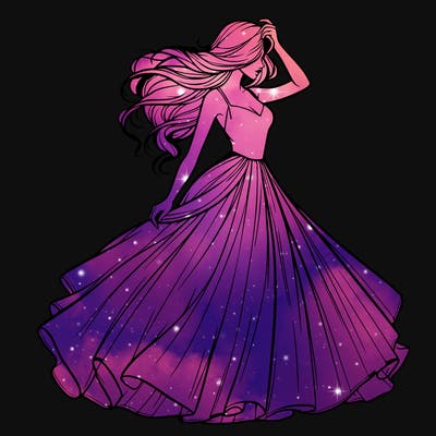 realistic woman with dress flowing in the wind