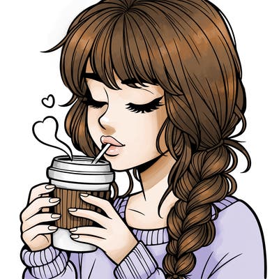 realistic girl drinking coffee
