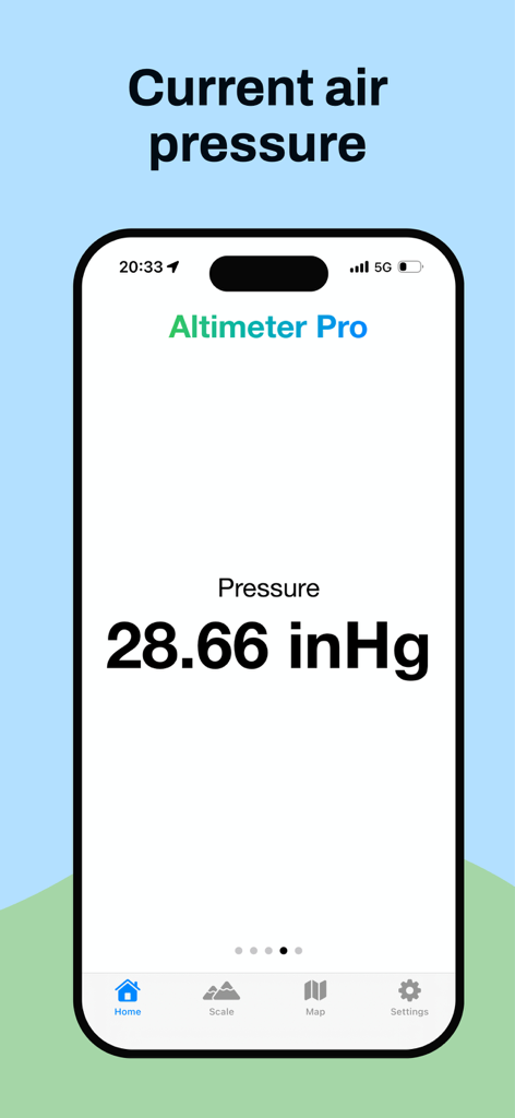 Altimeter Pro USA - The Altimeter Pro USA mobile app interface displaying a current barometric air pressure reading of 28.66 inHg.