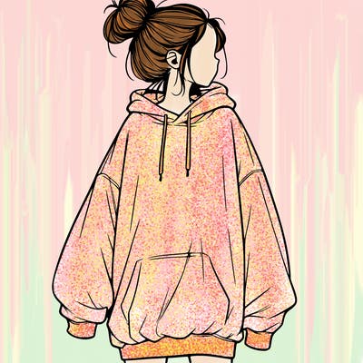 realistic girl with a oversized sweatshirt on and a bun