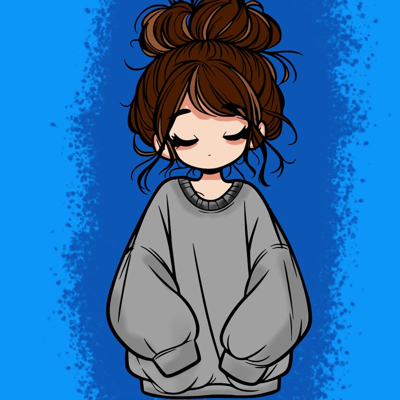girl with baggy sweatshirt and messy bun