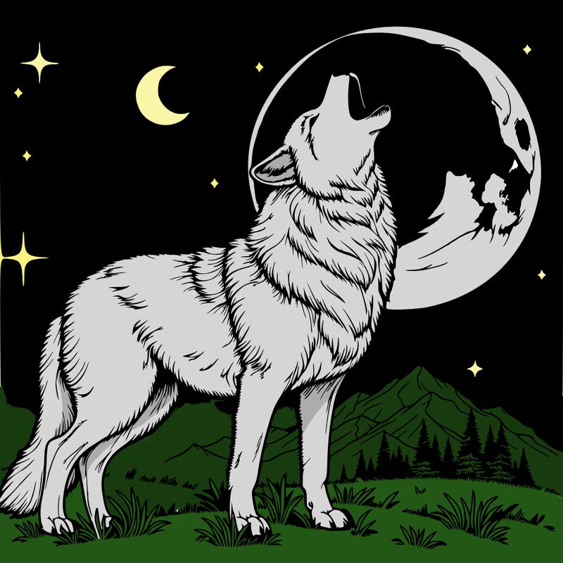 realistic wolf howling at the moon