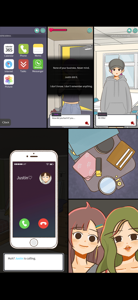 Vanished Anniversary - Colección de capturas de pantalla del juego de la novela visual de misterio Vanished Anniversary que presenta interacciones de personajes e investigación de pruebas.