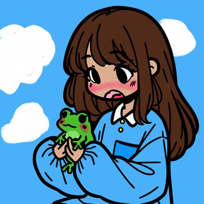 girl with long hair and a oversized shirt. and she is holding a frog