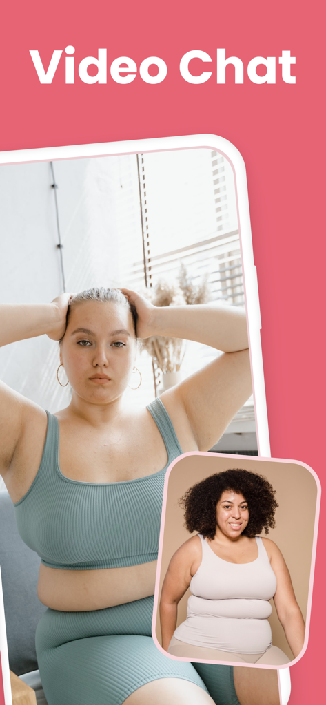 Plus Club: BBW Dating & Chat - Two curvy women interacting through the Plus Club video chat feature