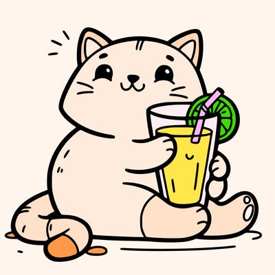 cat with orange juice