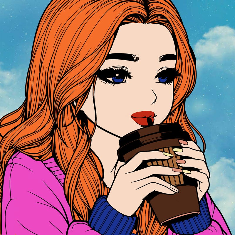 realistic girl drinking coffee