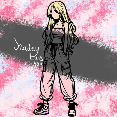 girl in baggy pants crop top and long hair