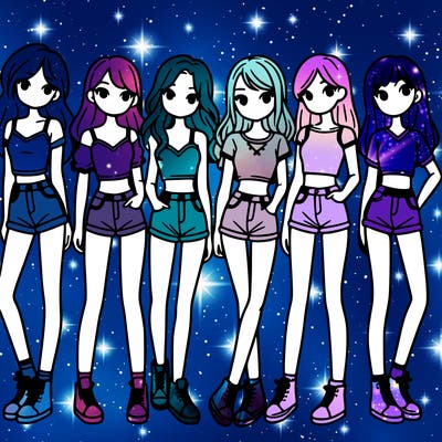 a group of girls wearing crop tops and shorts