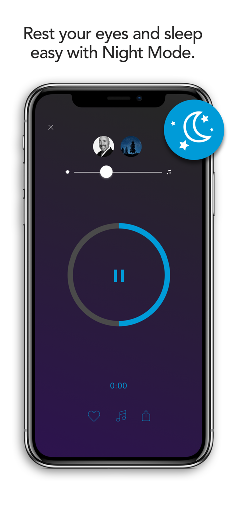Meditation Studio app interface showing night mode for sleep meditation