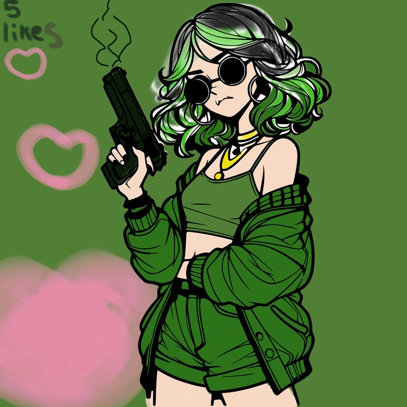stylish teenage girl with gun