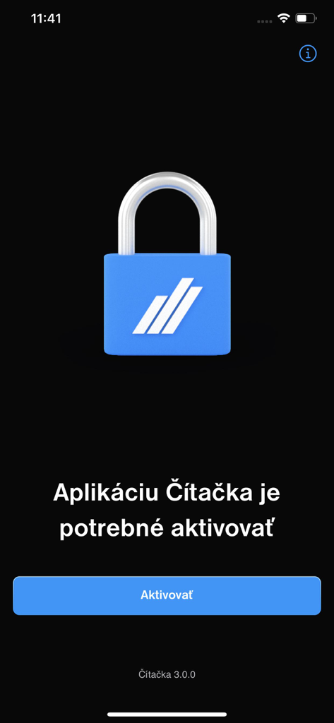 Čítačka - Activation screen for the Citacka security app from Tatra banka