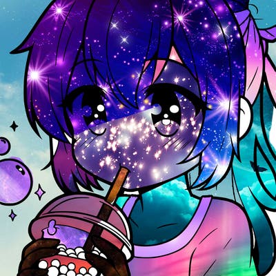 an anime girl drinking boba