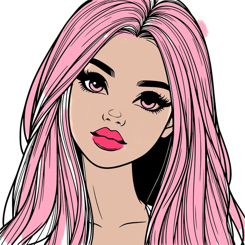 realistic teen girl with long hair and lips