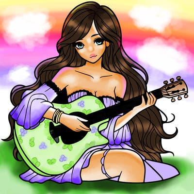 beautiful girl playing the guitar