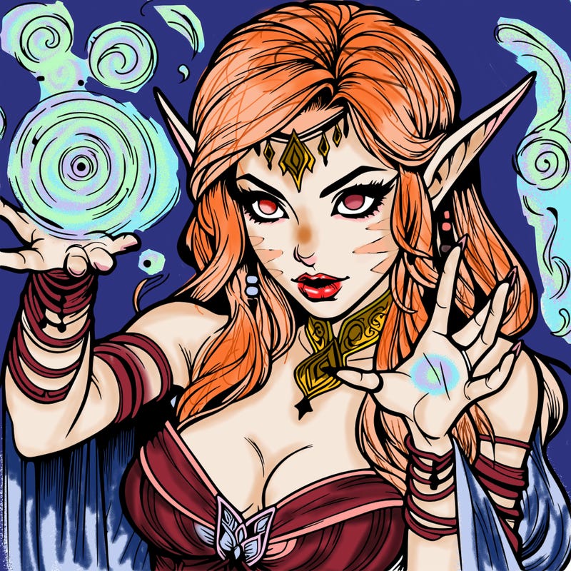 realistic scary beautiful elf sorceress casting spell