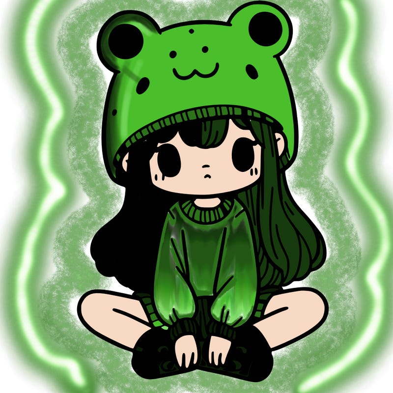 a girl wearing a frog hat and some frog socks