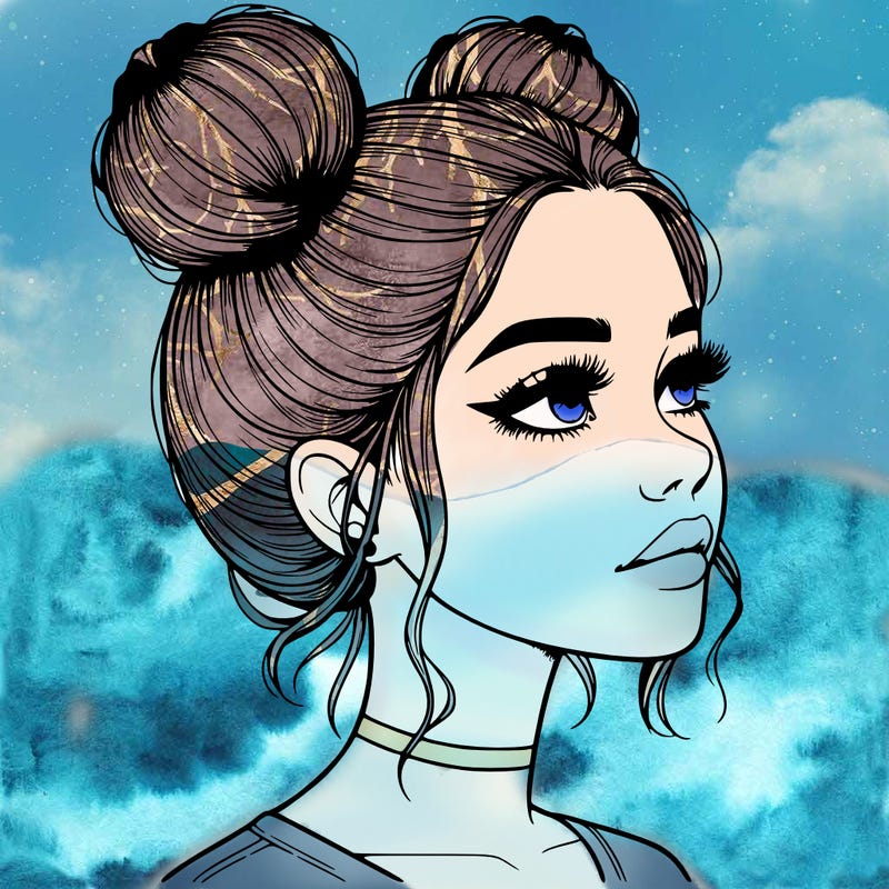 realistic girl with buns on the top of her head