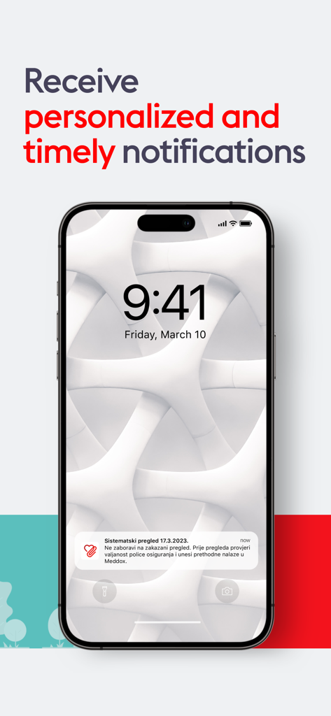Meddox - Smartphone lock screen showing a personalized medical checkup reminder from the Meddox app