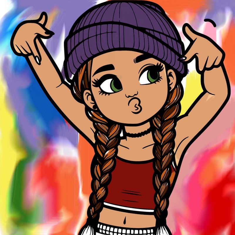realistic teenage girl with braids and a beanie and crop top doing 🫶🏼