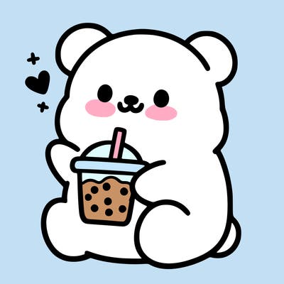 boba light pink bear drinking boba