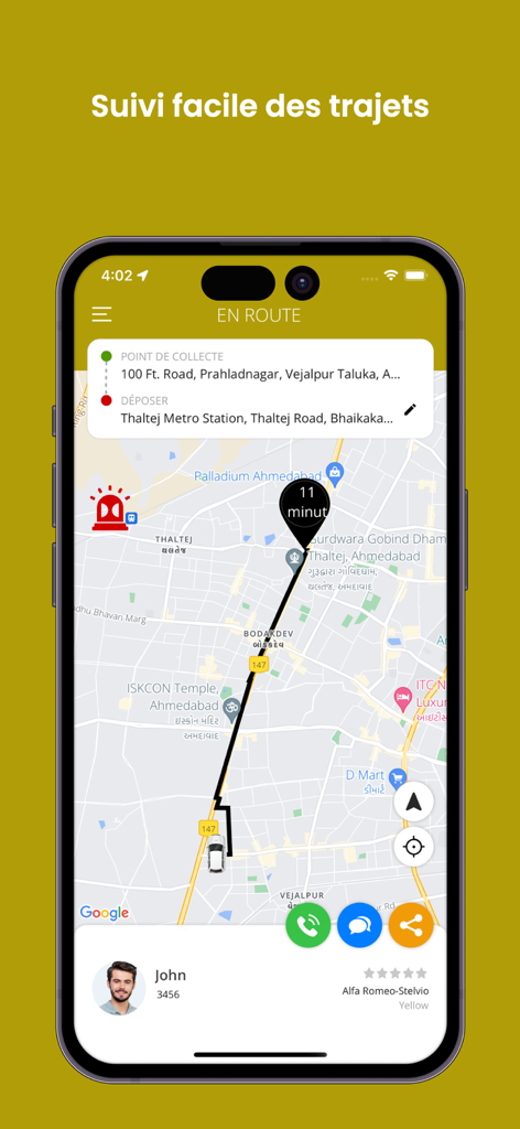 Okalm - Okalm mobile app screenshot displaying real-time ride tracking on a map with driver details and estimated arrival time.