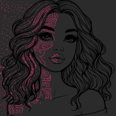 realistic girl with wavy hair and lips