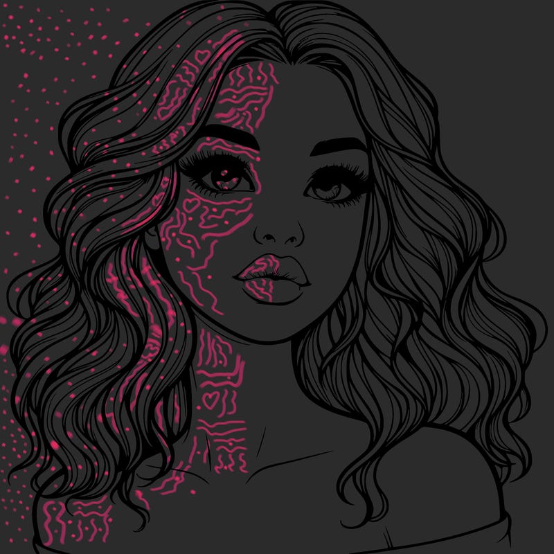 realistic girl with wavy hair and lips