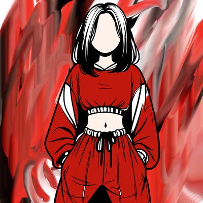 realistic girl faceless with baggy pants and a crop top