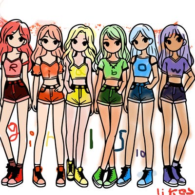 a group of girls wearing crop tops and shorts
