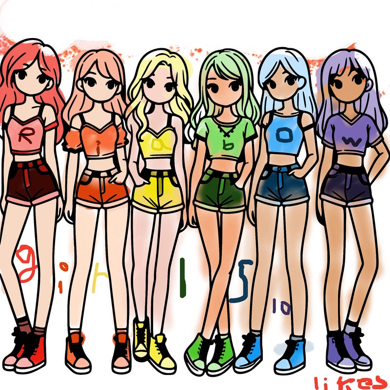 a group of girls wearing crop tops and shorts
