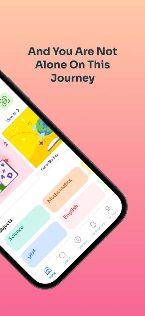 Aladwaa Education - A mobile screen from the Aladwaa Education app displaying study subjects like Mathematics Science and Arabic