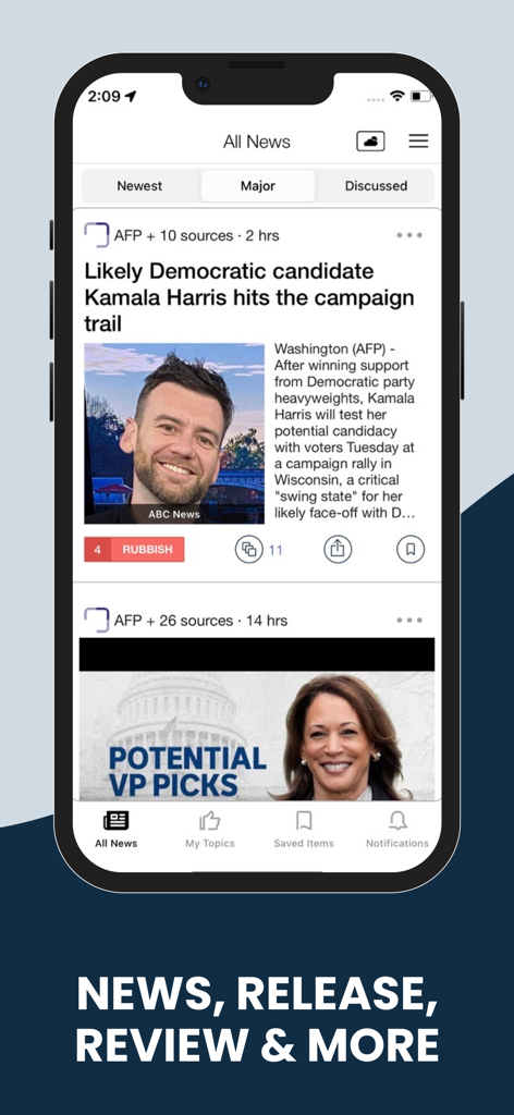 Ein Smartphone-Bildschirm, der den Nachrichtenfeed der Australien Lokale und Weltnachrichten-App mit politischen Schlagzeilen und Funktionen zur Community-Interaktion anzeigt.