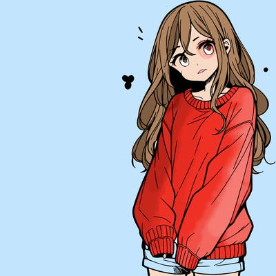 manga teen girl  in a sweater and baggy pants