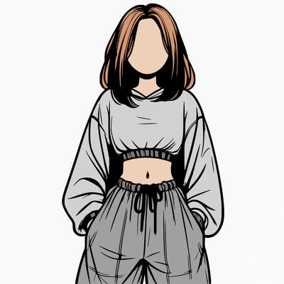 realistic girl faceless with baggy pants and a crop top