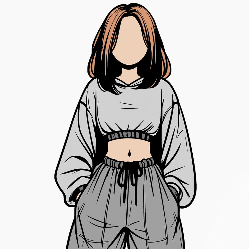 realistic girl faceless with baggy pants and a crop top