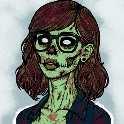 realistic zombie girl with glasses