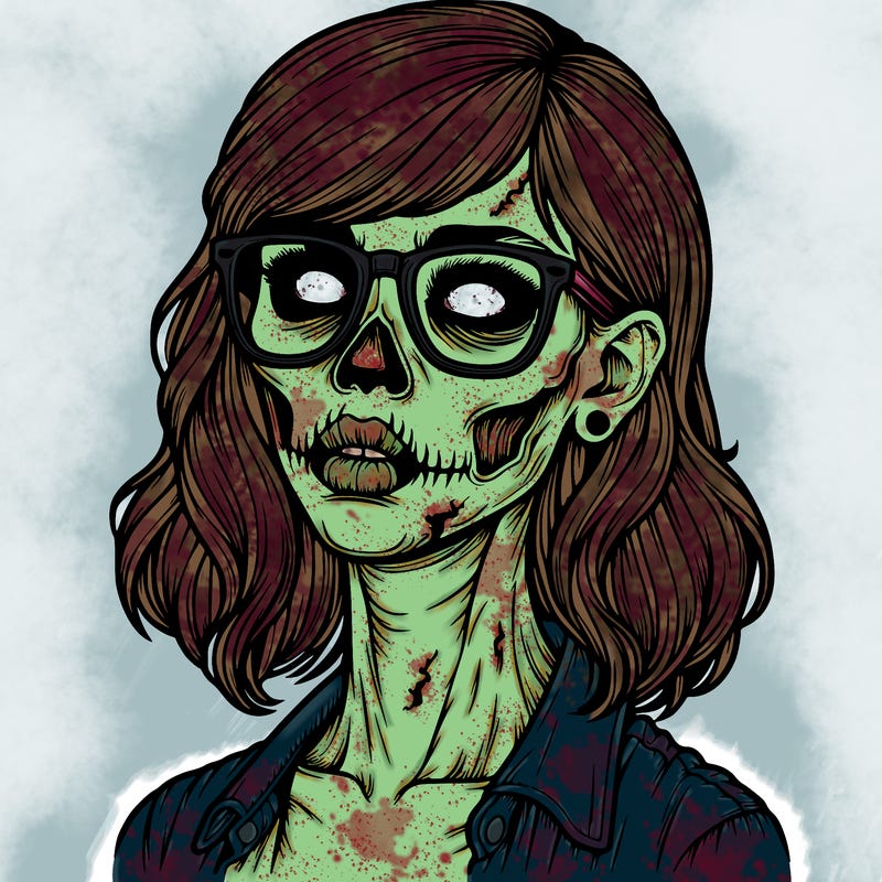 realistic zombie girl with glasses
